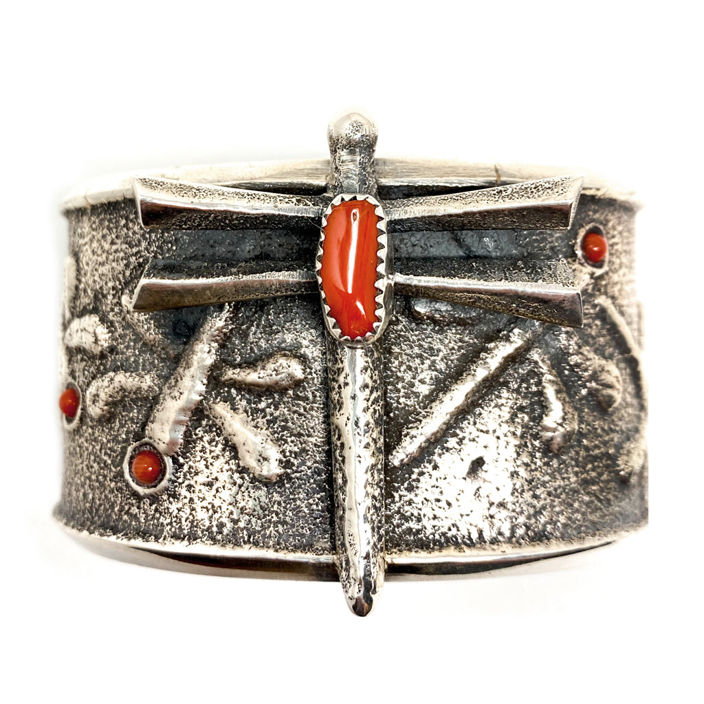 Cuff Silver Dragonfly with Coral