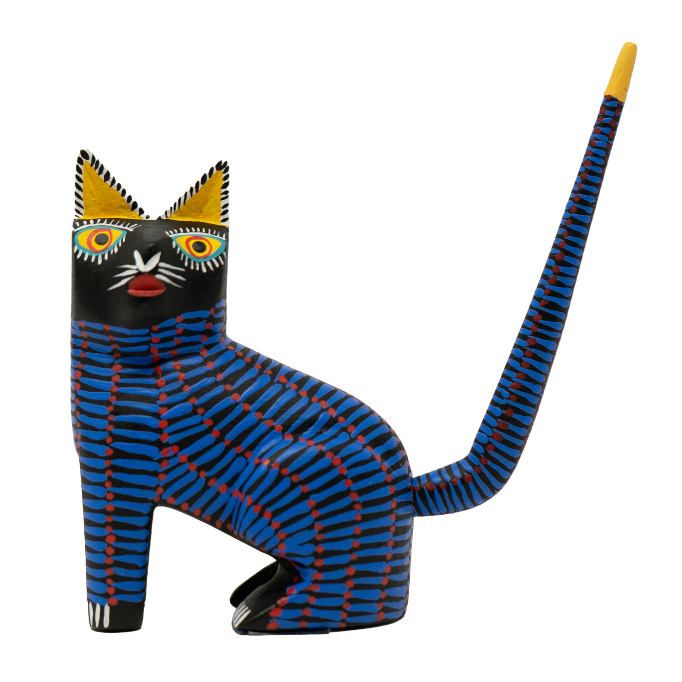 Carved Blue Sitting Cat by Juan Fabian