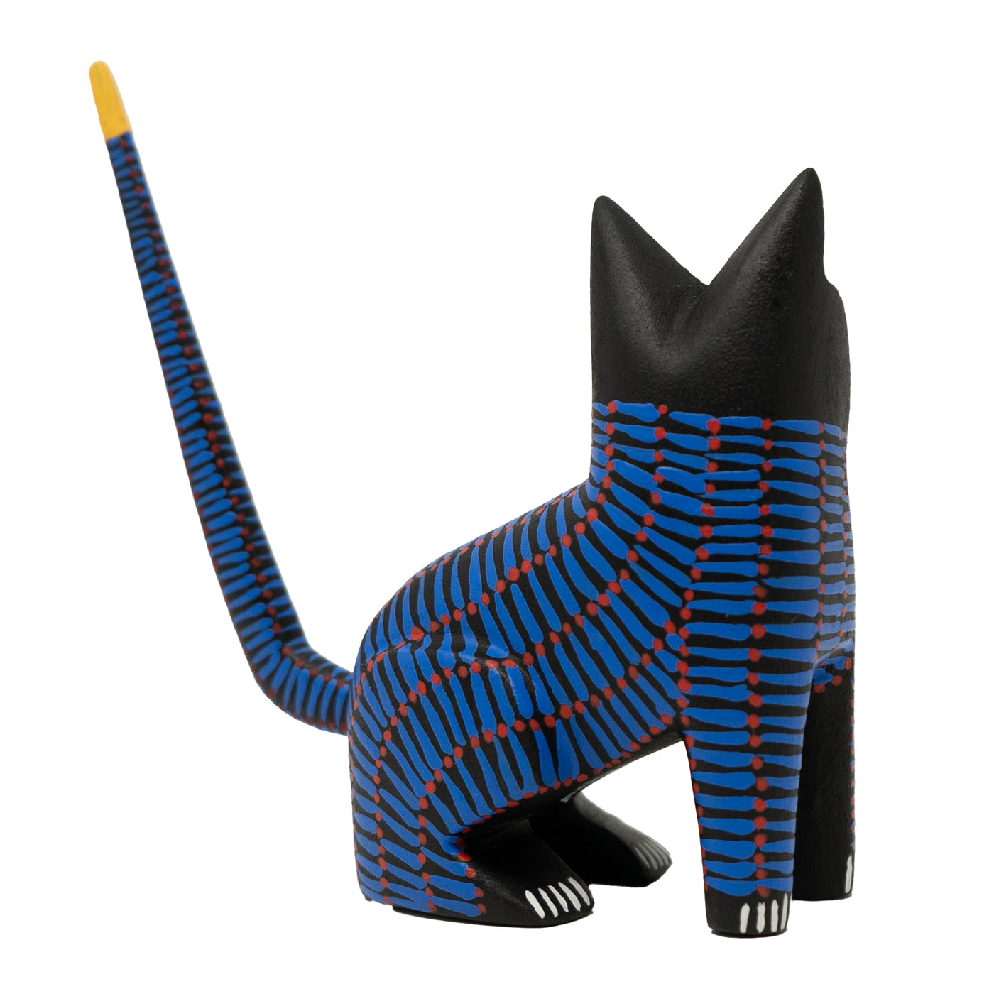 Carved Blue Sitting Cat by Juan Fabian