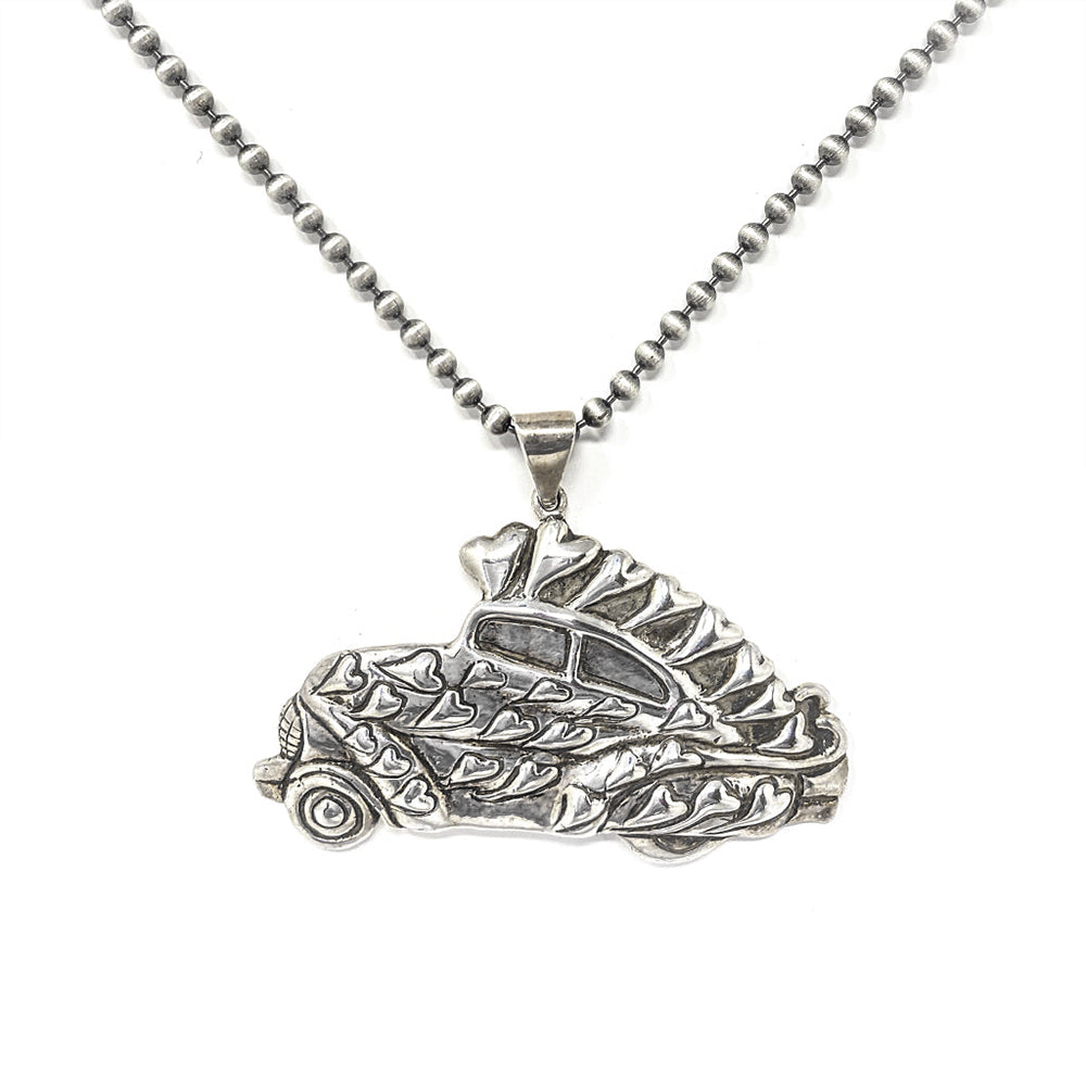 Necklace Silver Car with Hearts