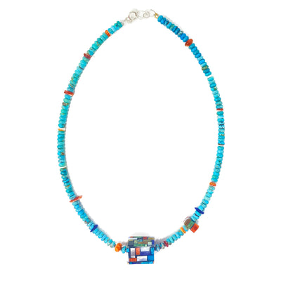 Multi Stone Necklace with Cubed Pendant