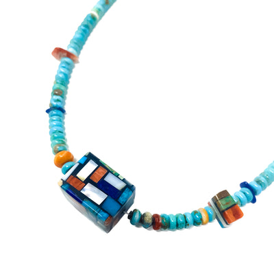 Multi Stone Necklace with Cubed Pendant