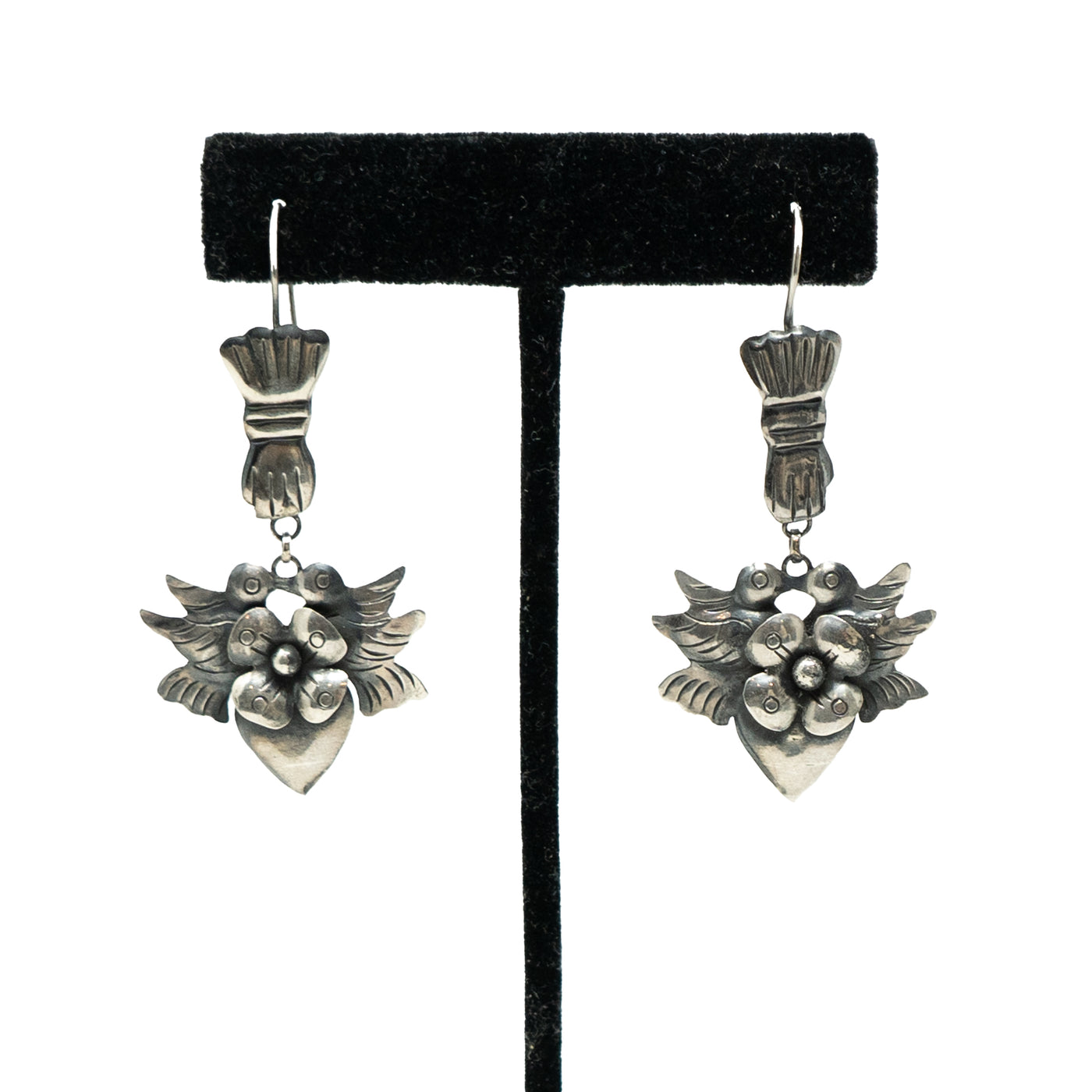 Earrings Silver Hand and Heart