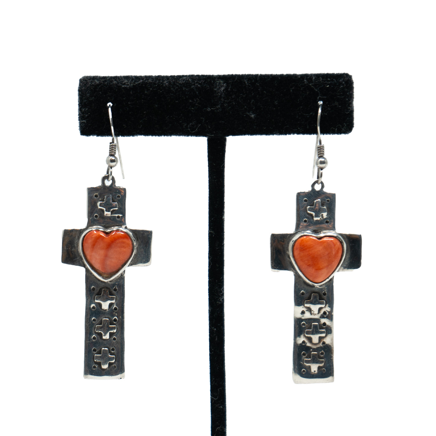 Earrings Quatro Cruces with Spiny Oyster Hearts