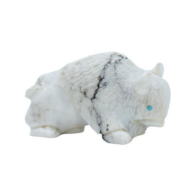 Zuni Fetish Buffalo White Serpentine