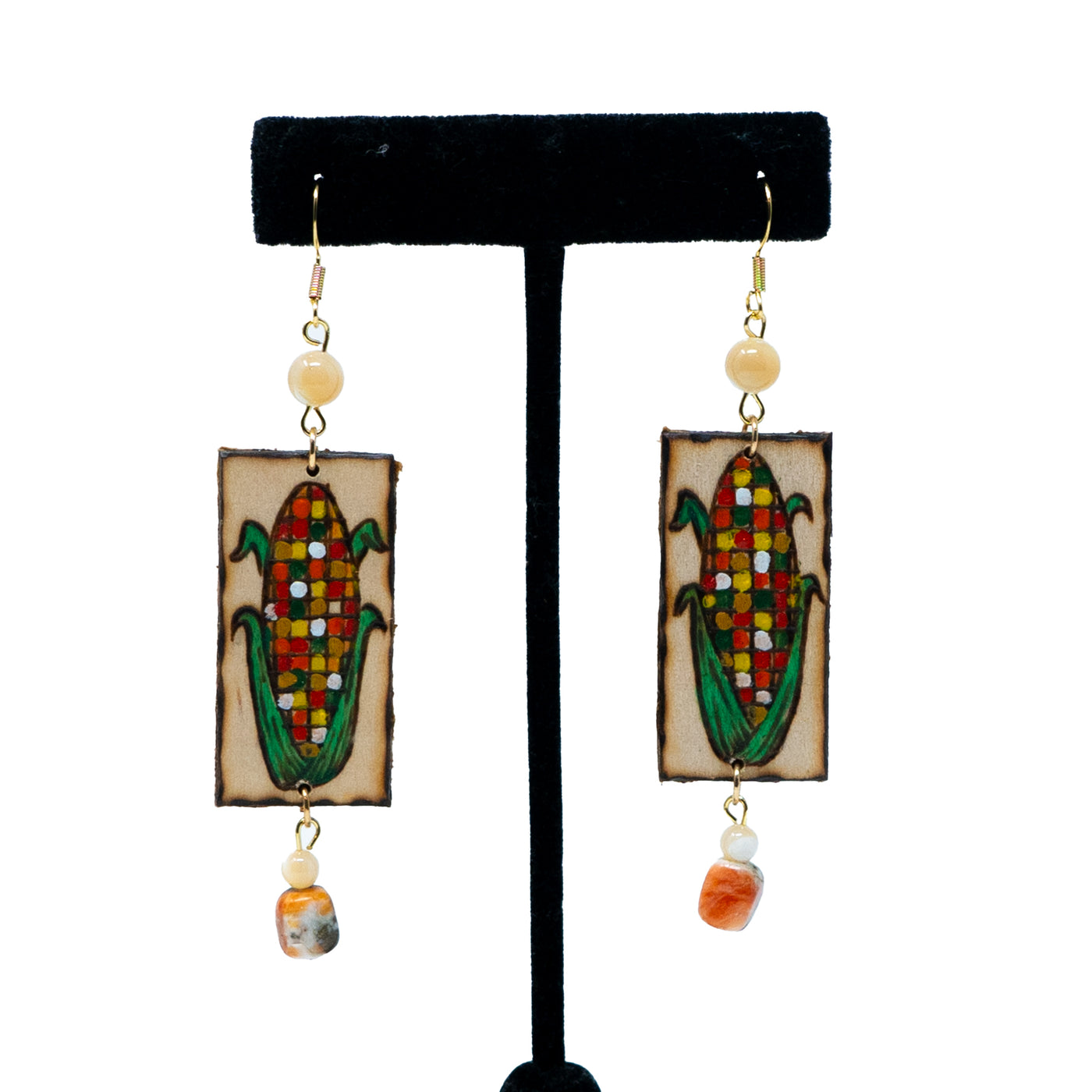 Wooden Corn Earrings with Beads