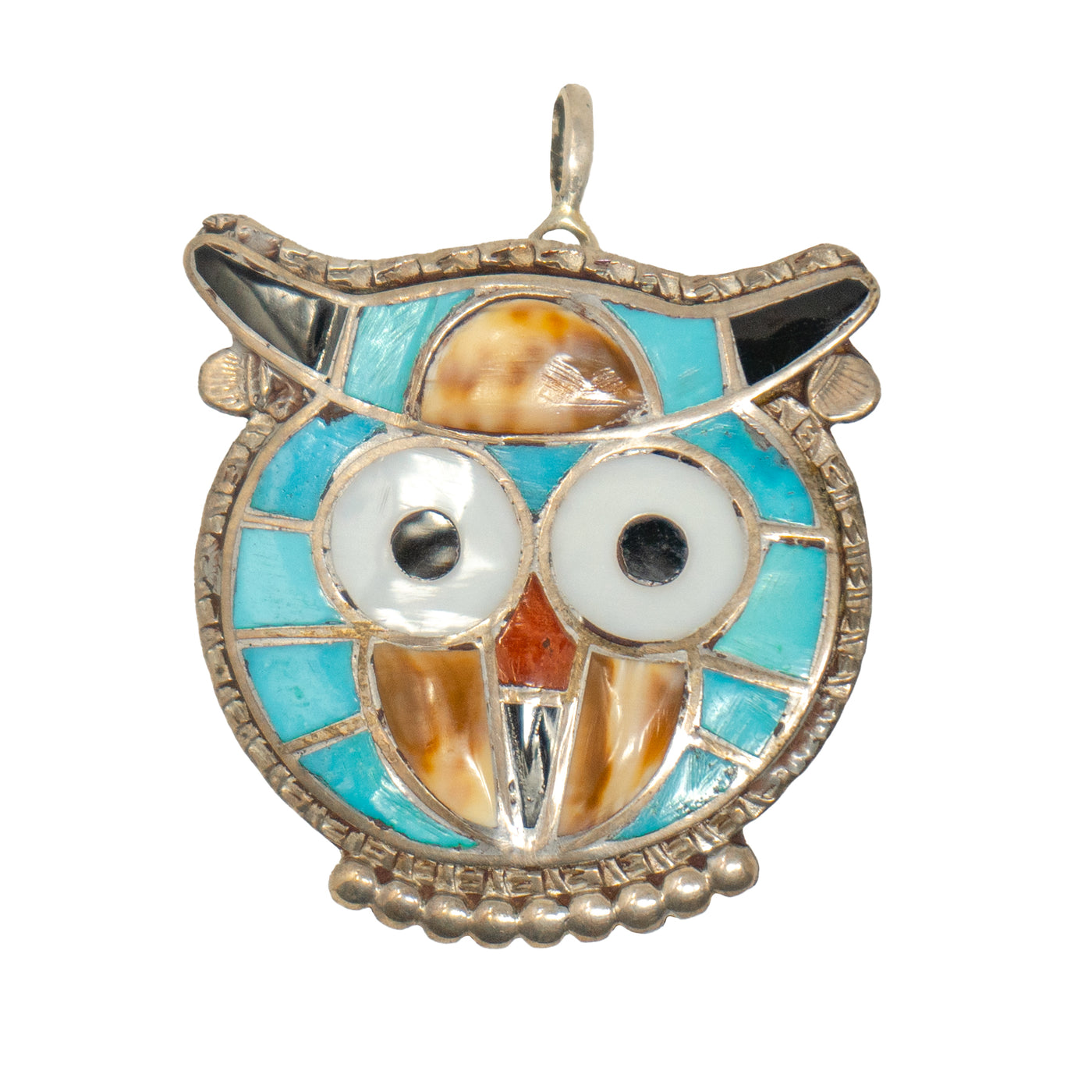 Pendant Owl Sterling Silver Multi-Stone  and Shell