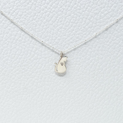 Sterling Silver Cat with Heart Necklace