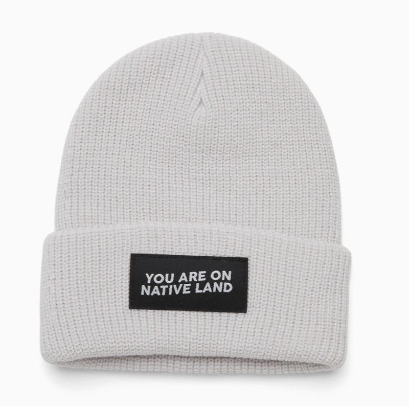 'You Are On Native Land' Ribbed Beanie - Grey