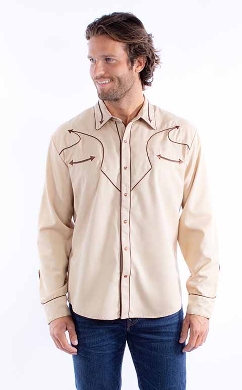 Scully Tan Embroidered Shirt