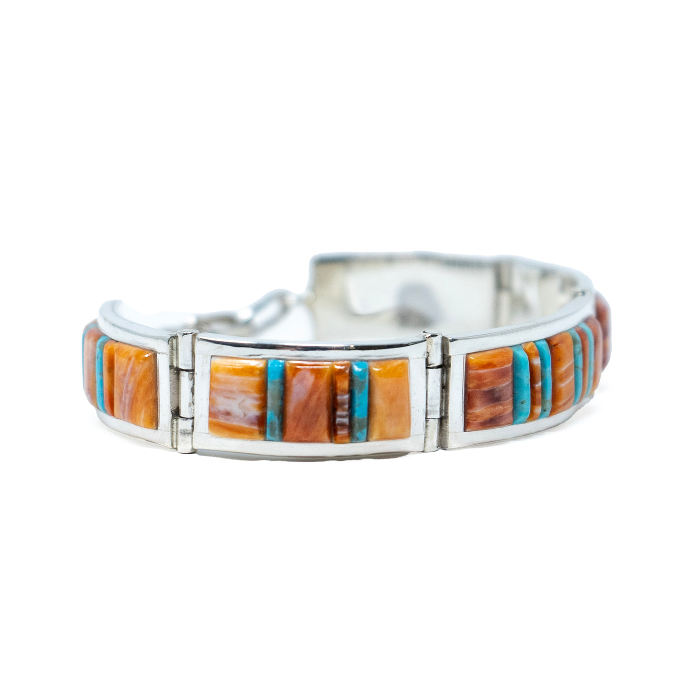 Link Bracelet Mosaic Inlay of Spiney and Turquoise