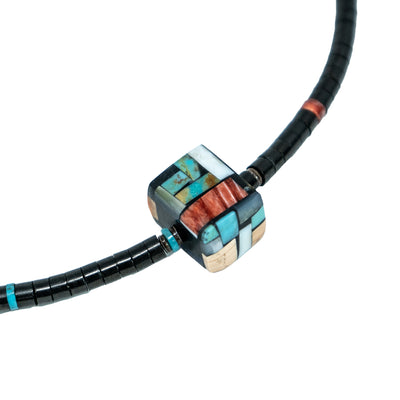 Necklace with Jet Hishi and Two Beads