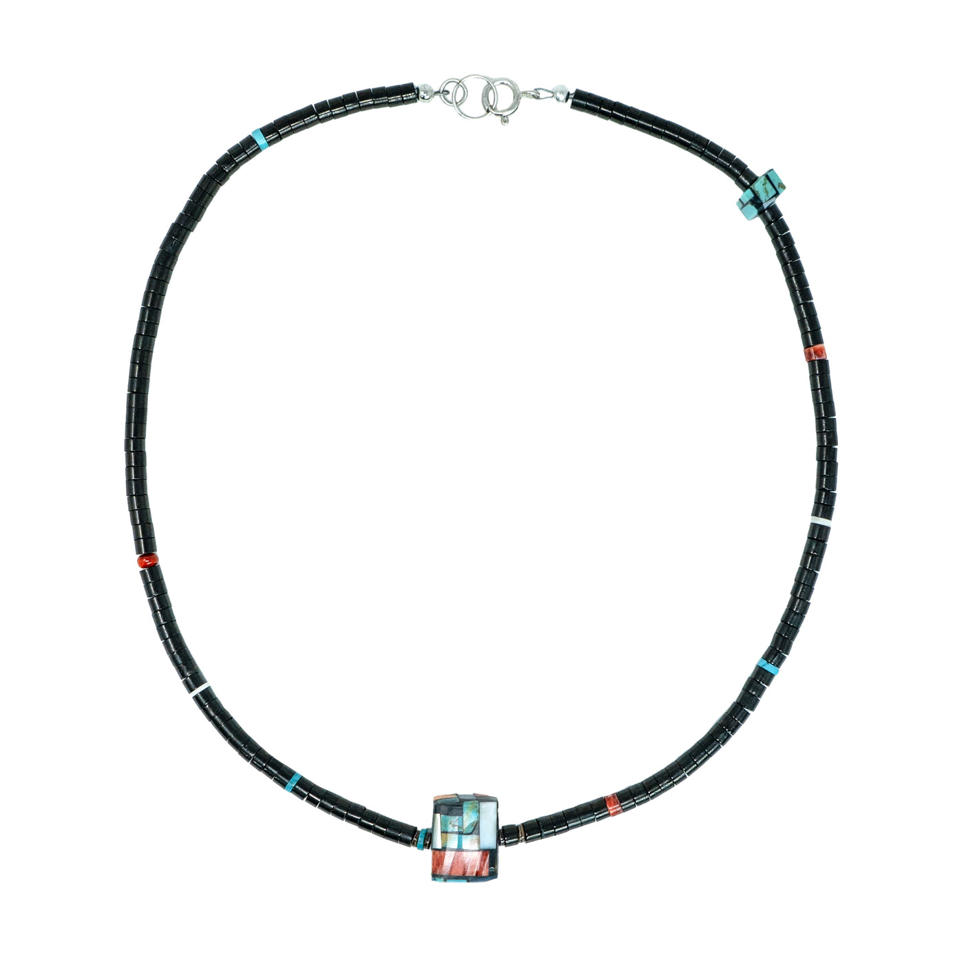 Necklace with Jet Hishi and Two Beads