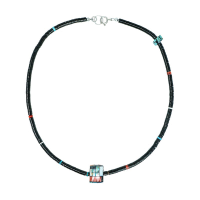 Necklace with Jet Hishi and Two Beads