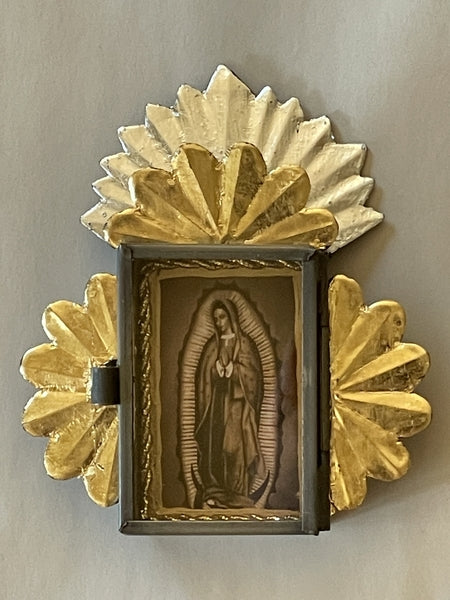 Nicho Virgin of Guadalupe Gold and Silver Leaf