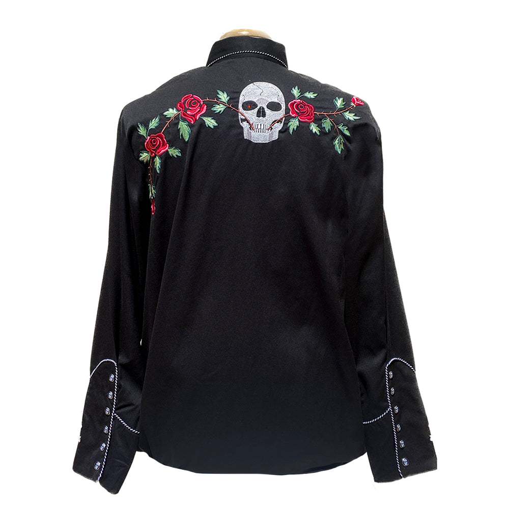 Skull Roses Embroidered Men's Shirt