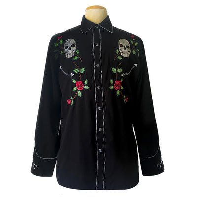 Skull Roses Embroidered Men's Shirt