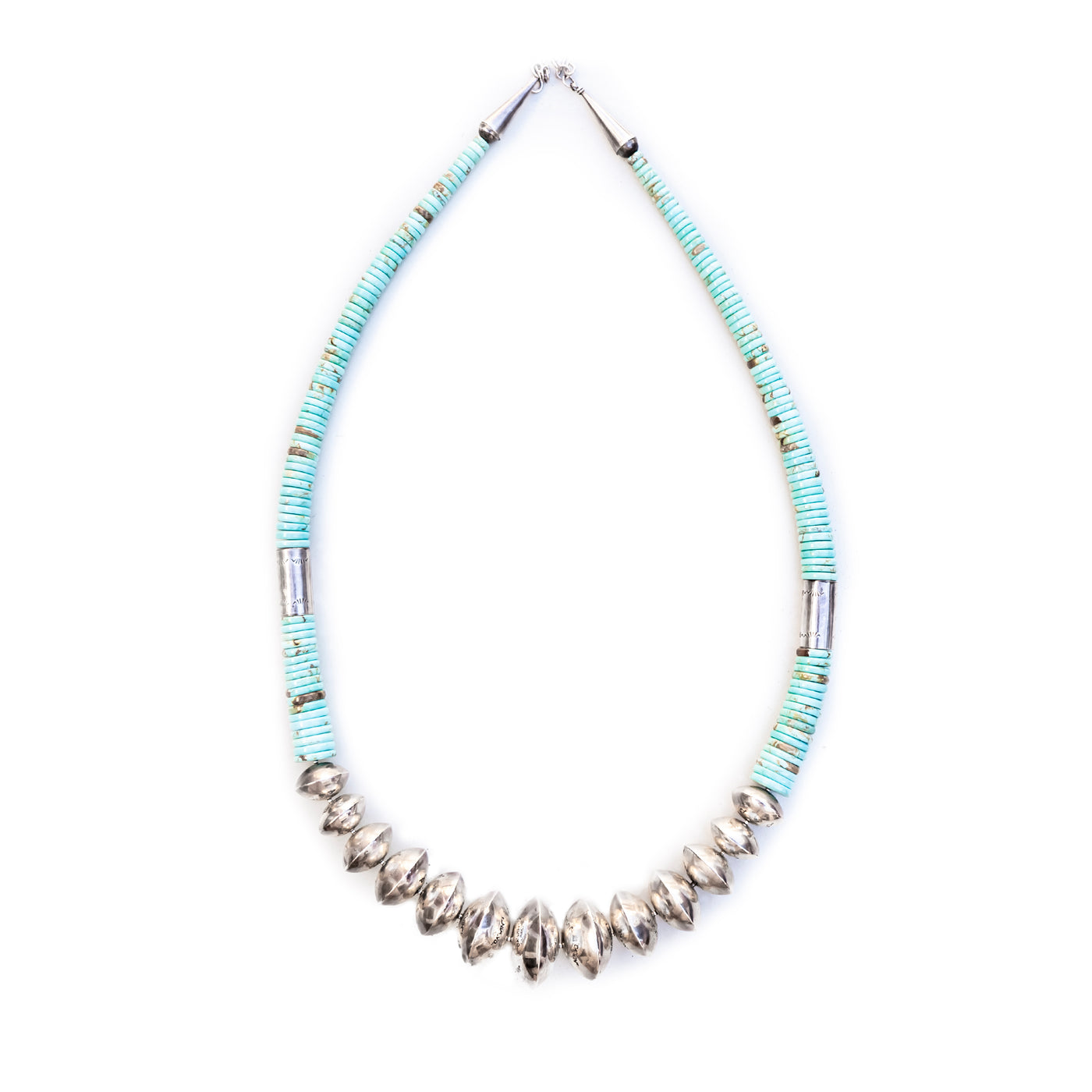 Turquoise and Silver Bead Necklace Long