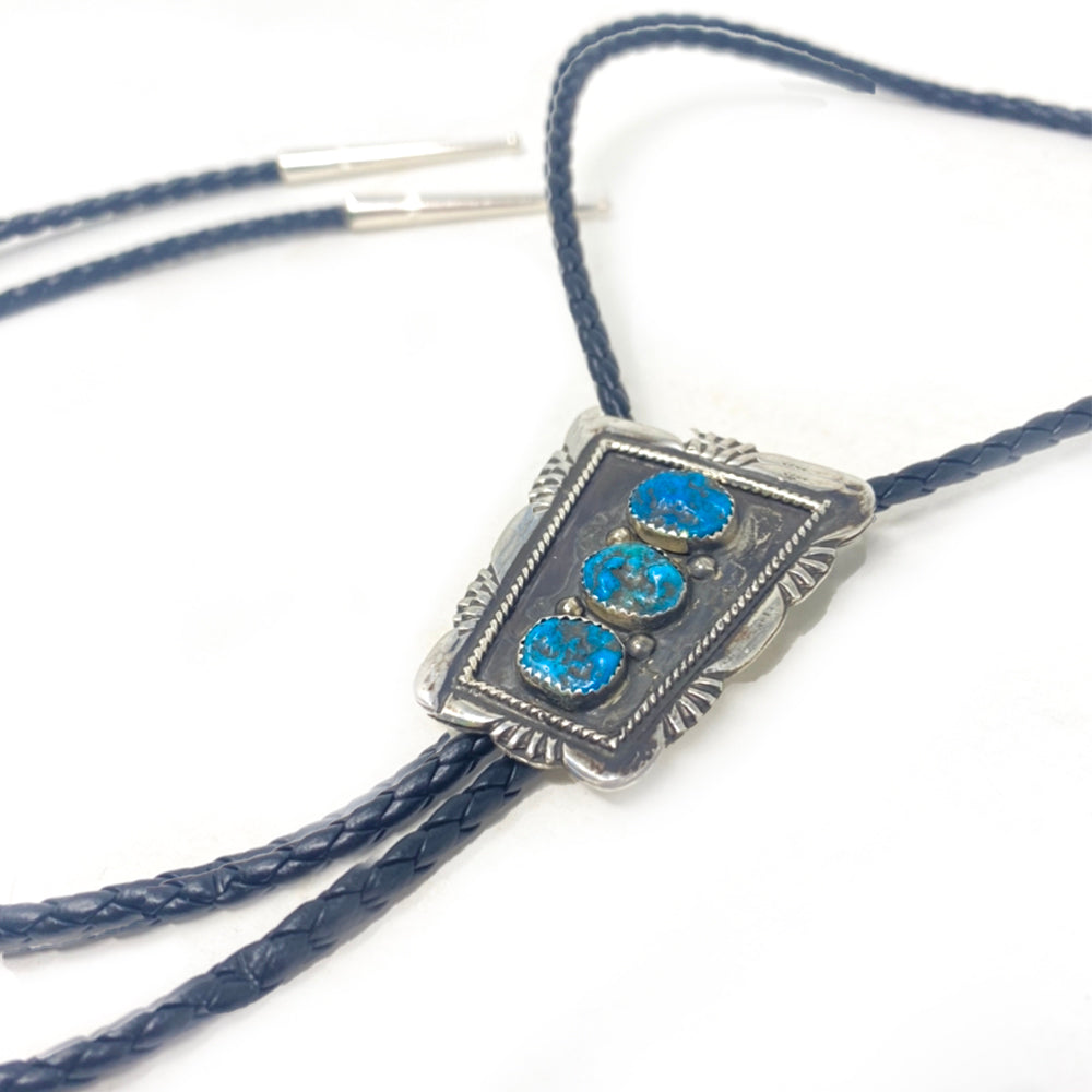 Silver Bolo Tie with  3 Turquoise Stones