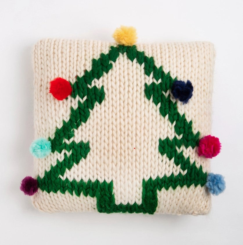 Pom Pom Christmas Tree Cushion Cover Knitting Kit