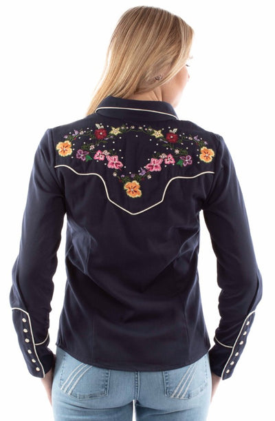 Scully Blue Floral Embroidered Women's Shirt