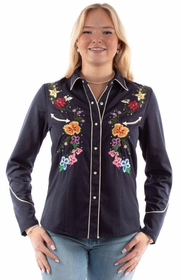 Scully Blue Floral Embroidered Women's Shirt