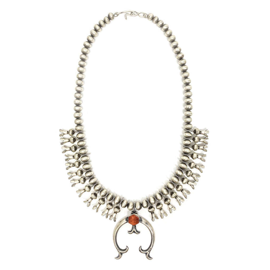 Silver Squash Blossom Necklace with Spiny Oyster