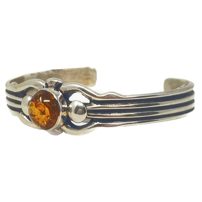 Narrow Amber and Silver Cuff