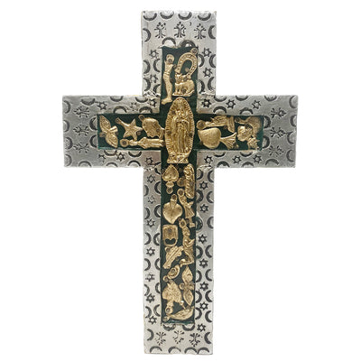 Cross Silver Tone with Milagros