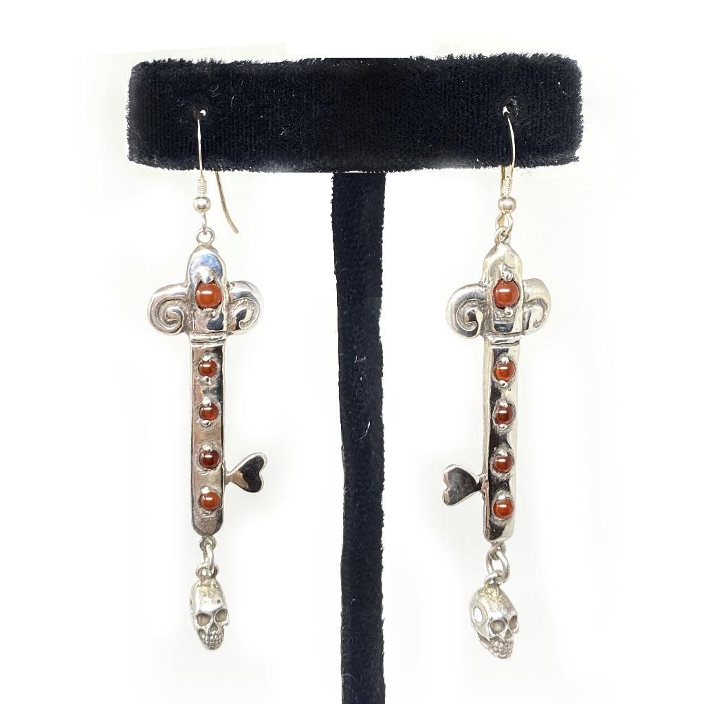 Earrings Silver  Key of Life with Skulls